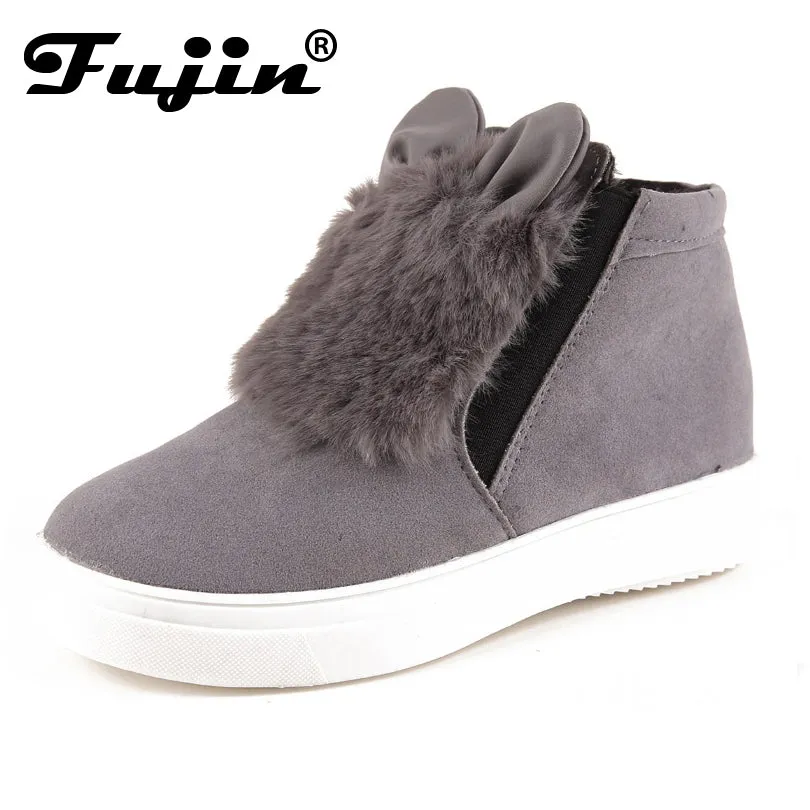 2017 spring autumn Fujin Woman Platform  With Ears women winter shoes Boots plush slip on For Student Shoes Female Warm Bota