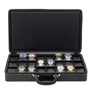 24 Slots Black Leather Watch Storage Case