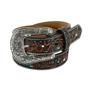 Ariat Children Brown & Turquoise Floral Overlay Western Belt