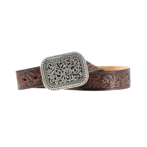 Ariat Ladies Filigree Tooled Dark Brown Leather Belt