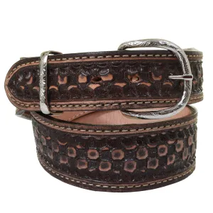 B1166 - Brown Vintage Honey Comb Tooled Belt