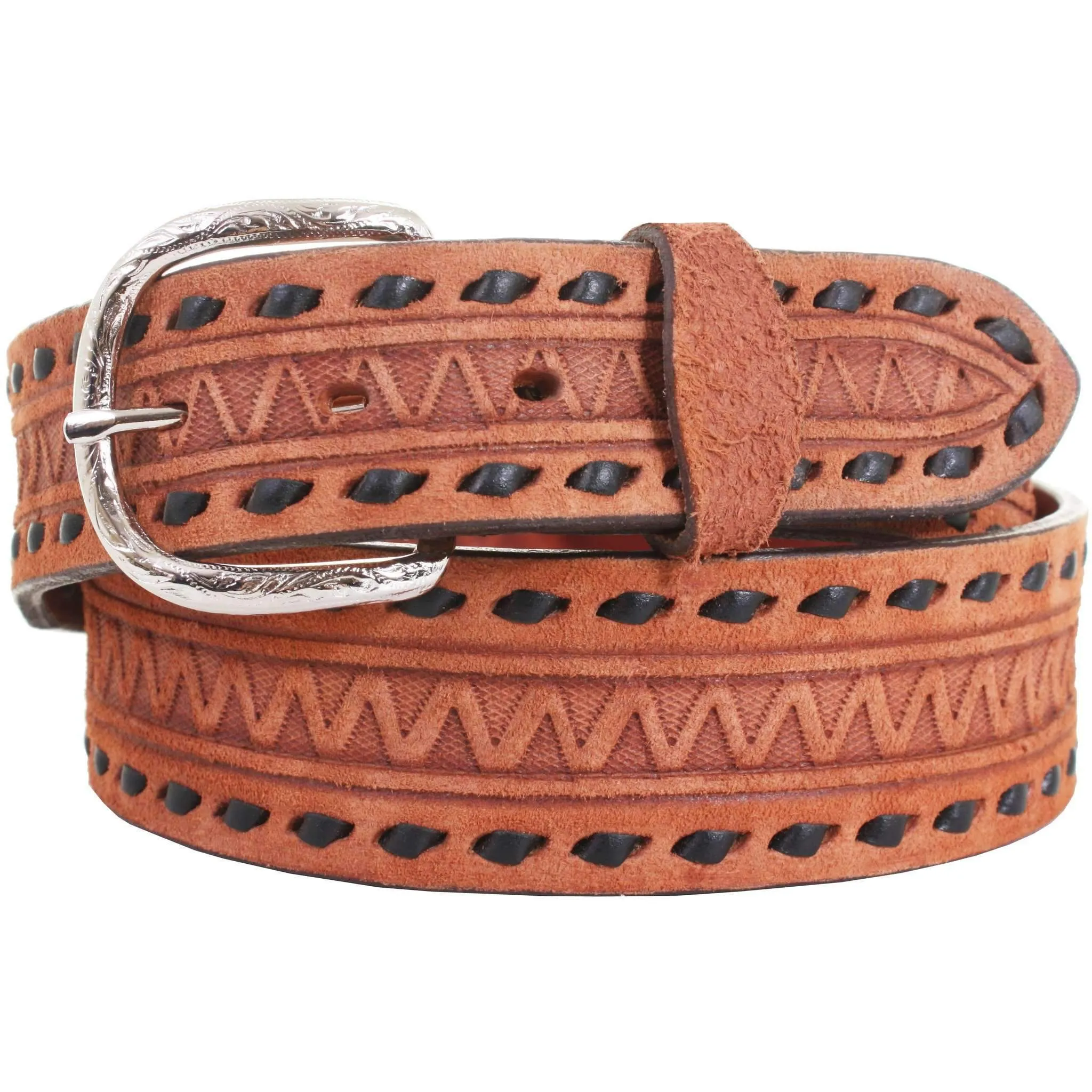 B744 - Chestnut Rough Out Tooled Belt