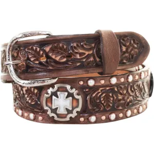 B918 - Brown Vintage Tooled Belt