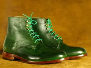 Bespoke Ankle Green Lace Up Boots, Men's Fashion Boot