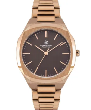 Beverly Hills Polo Club  Men's Analog Watch, Brown Dial Stainless Steel Rose Gold Strap, BP3023X.440