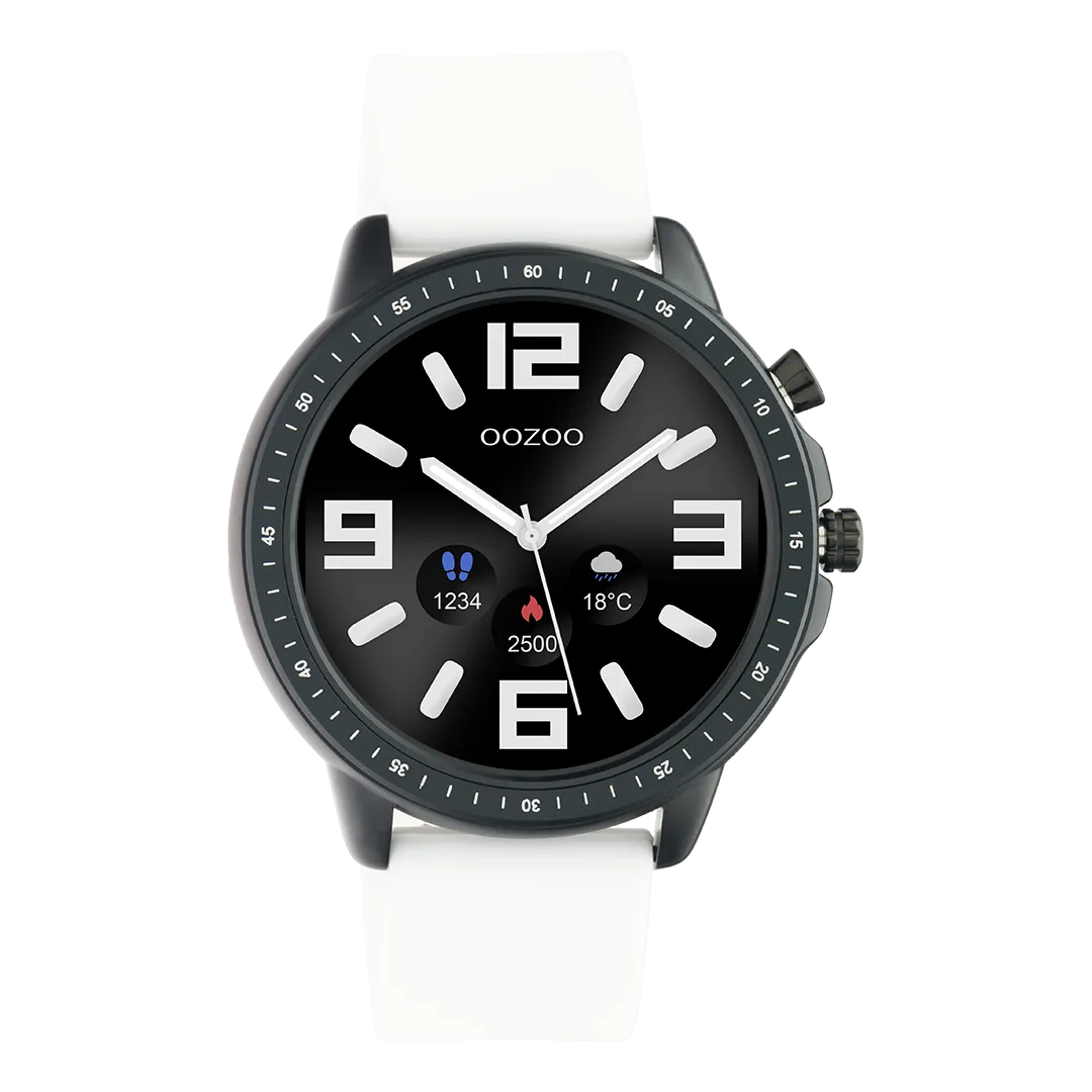 Black OOZOO smartwatch with white rubber strap - Q00327