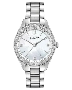 Bulova Sutton Women's White Mother-of-Pearl Dial Classic Watch 96R228