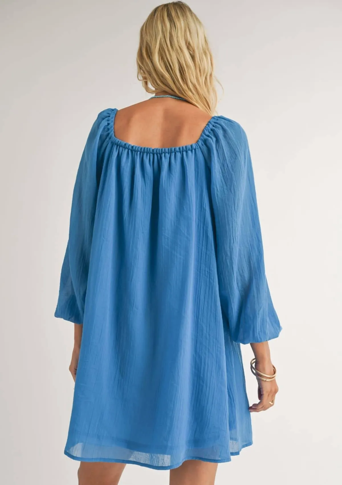 Coastal Long Sleeve Flowy Mini Dress - Blue