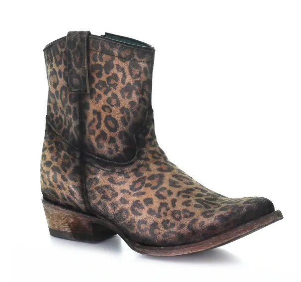 Corral Ladies Brown Leopard Print Round Toe Booties C3627