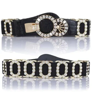 Dance America B007 Elastic Belt with Oval Crystal and Gold Accent in Stock