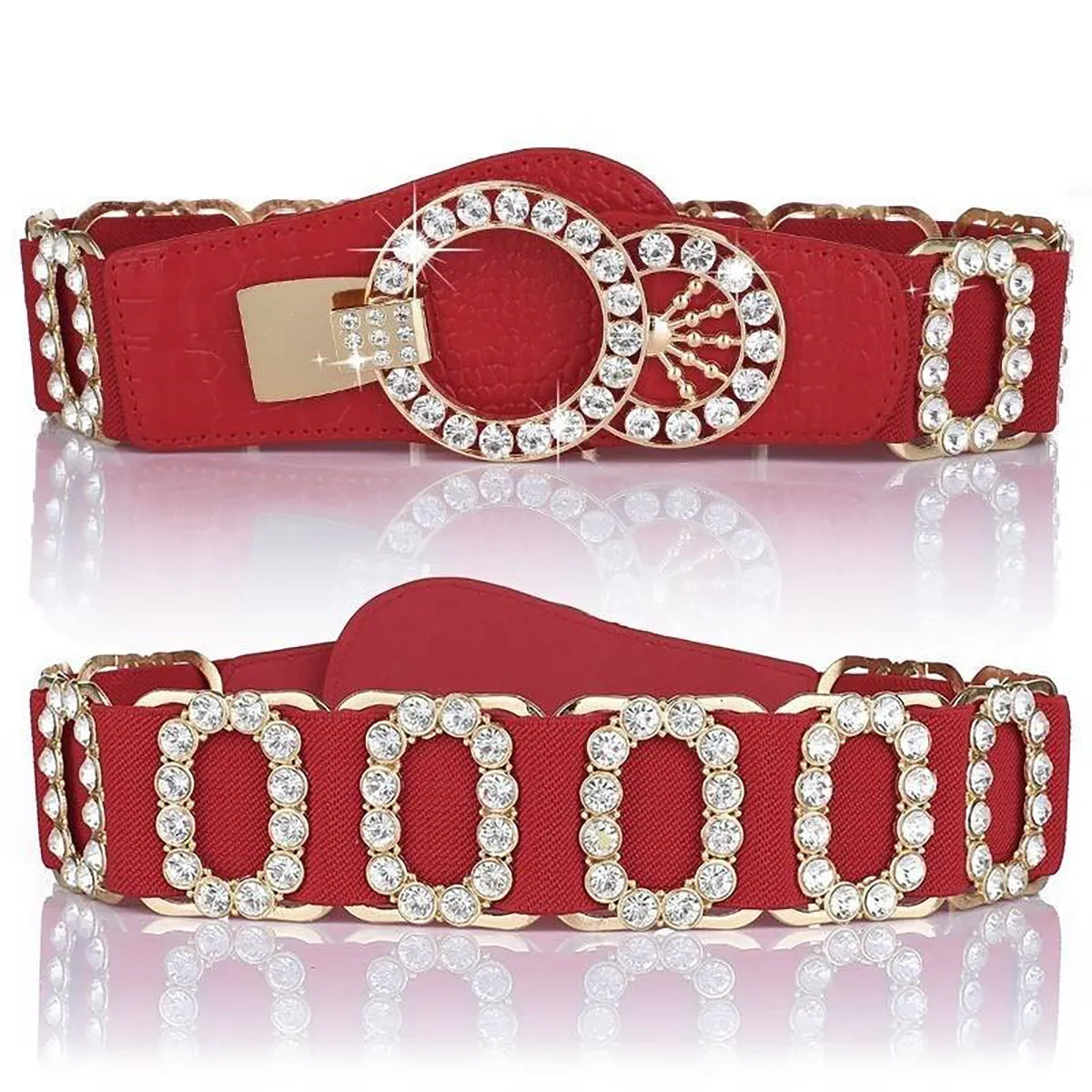 Dance America B007 Elastic Belt with Oval Crystal and Gold Accent in Stock