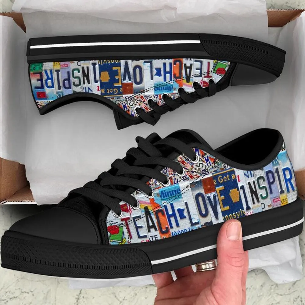 Early Childhood Education License Plates Low Top Black Shoes, Teacher Shoes, Low Top Sneakers