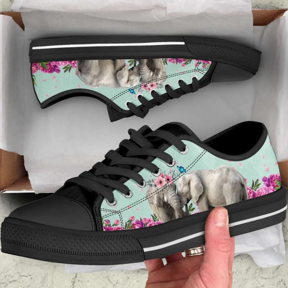 Elephant Flower Butterfly Low Top Shoes Canvas Print Lowtop Casual Shoes, Animal Print Canvas Shoes, Print On Canvas Shoes