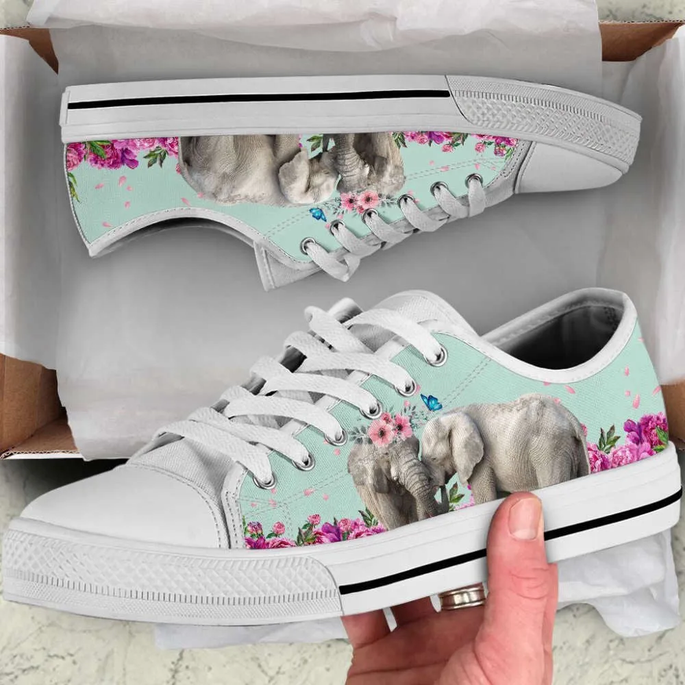 Elephant Flower Butterfly Low Top Shoes Canvas Print Lowtop Casual Shoes, Animal Print Canvas Shoes, Print On Canvas Shoes