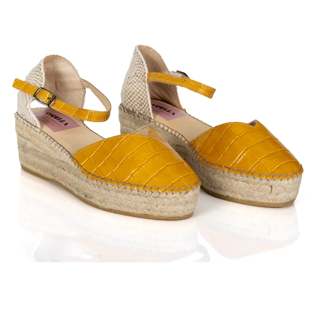 Espadrille Wedges Cap Cana Yellow Crocodile