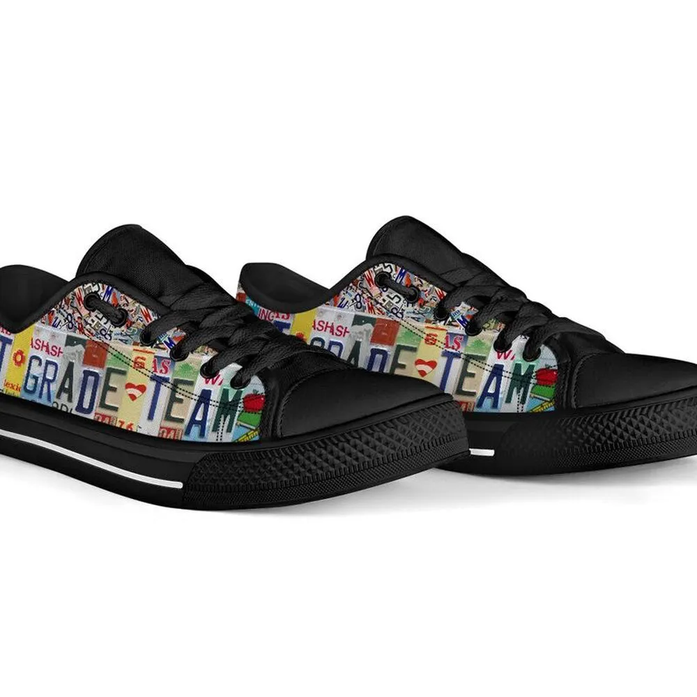 First Grade Team License Plates Low Top Black Shoes, Teacher Shoes, Low Top Sneakers