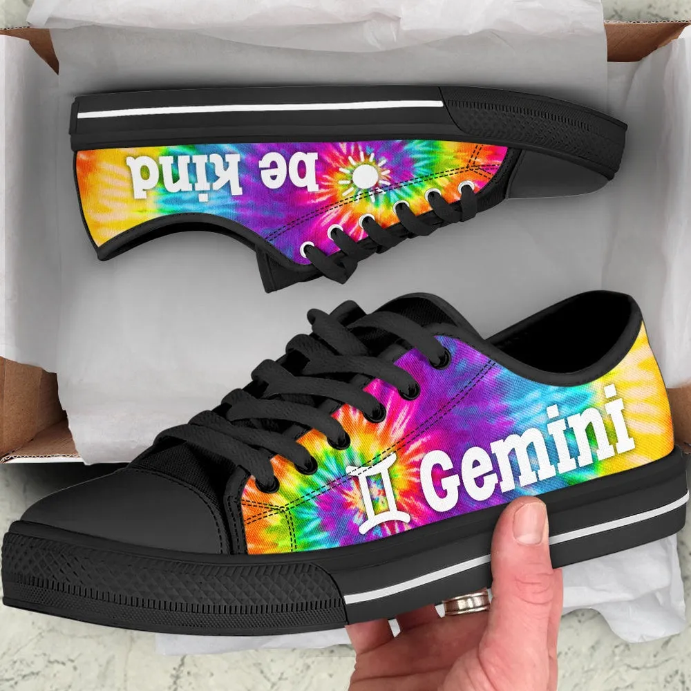 Gemini Zodiac Bekind Tie Dye Low Top Gemini Horoscope Zodiac Sign Shoes , Low Top Sneaker, Low Top Canvas Shoes