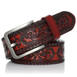 Genuine Leather Vintage Engrave Pin Buckle Belts