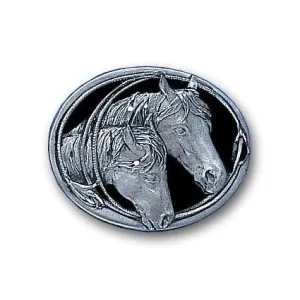 Horse Heads (Diamond Cut) Small Enameled Belt Buckle