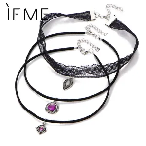 IF ME 3 Layer Steampunk Lace Choker Necklaces Sexy Pendent  Velvet Short Necklace Fashion Jewelry Women Girls Accessories Collar