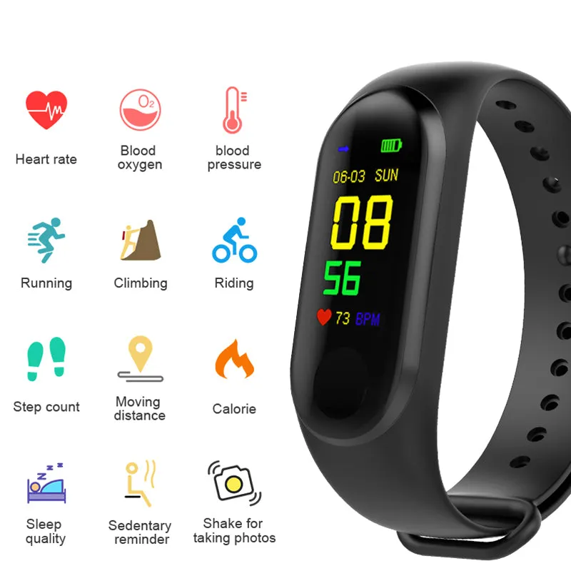 M4 Water-resistant Smart Fitness Band (with a Colour Screen, Fitness Tracker, BP, Heart Rate Monitor)