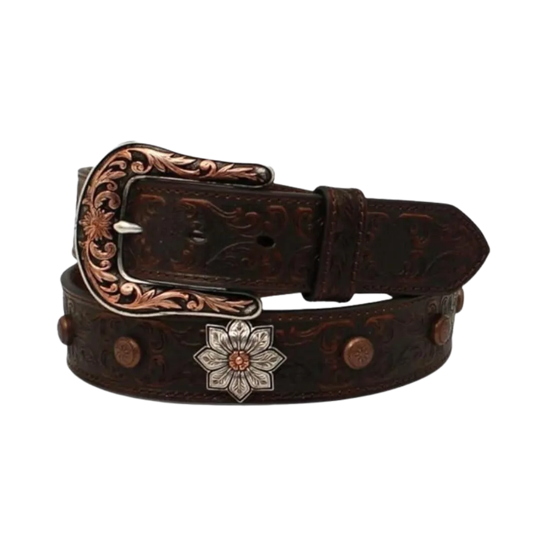 M&F Women's Ariat Floral Embossed Brown Belt