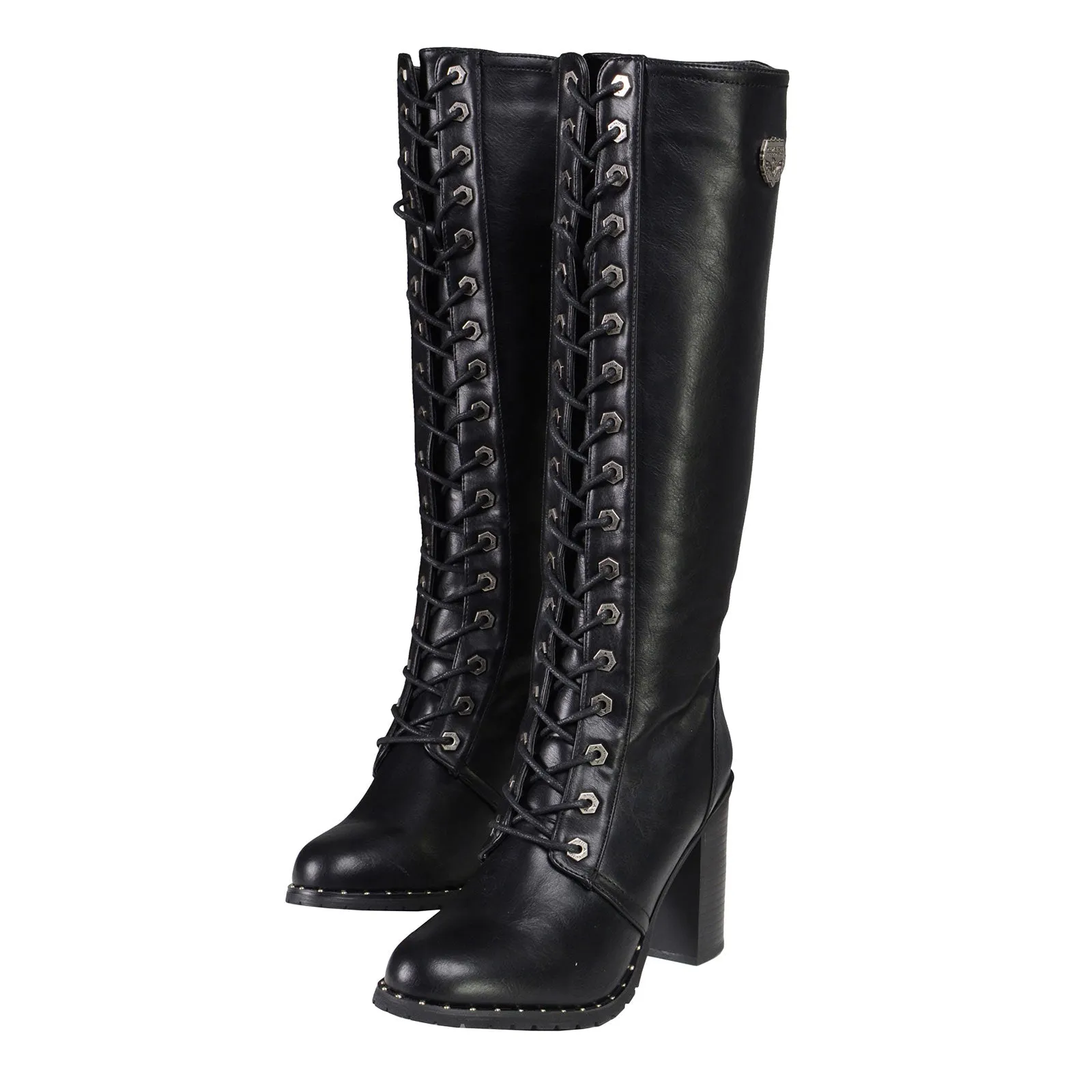 Milwaukee Leather X9442 Women's Black Lace-Up Tall Fashion Biker Boots