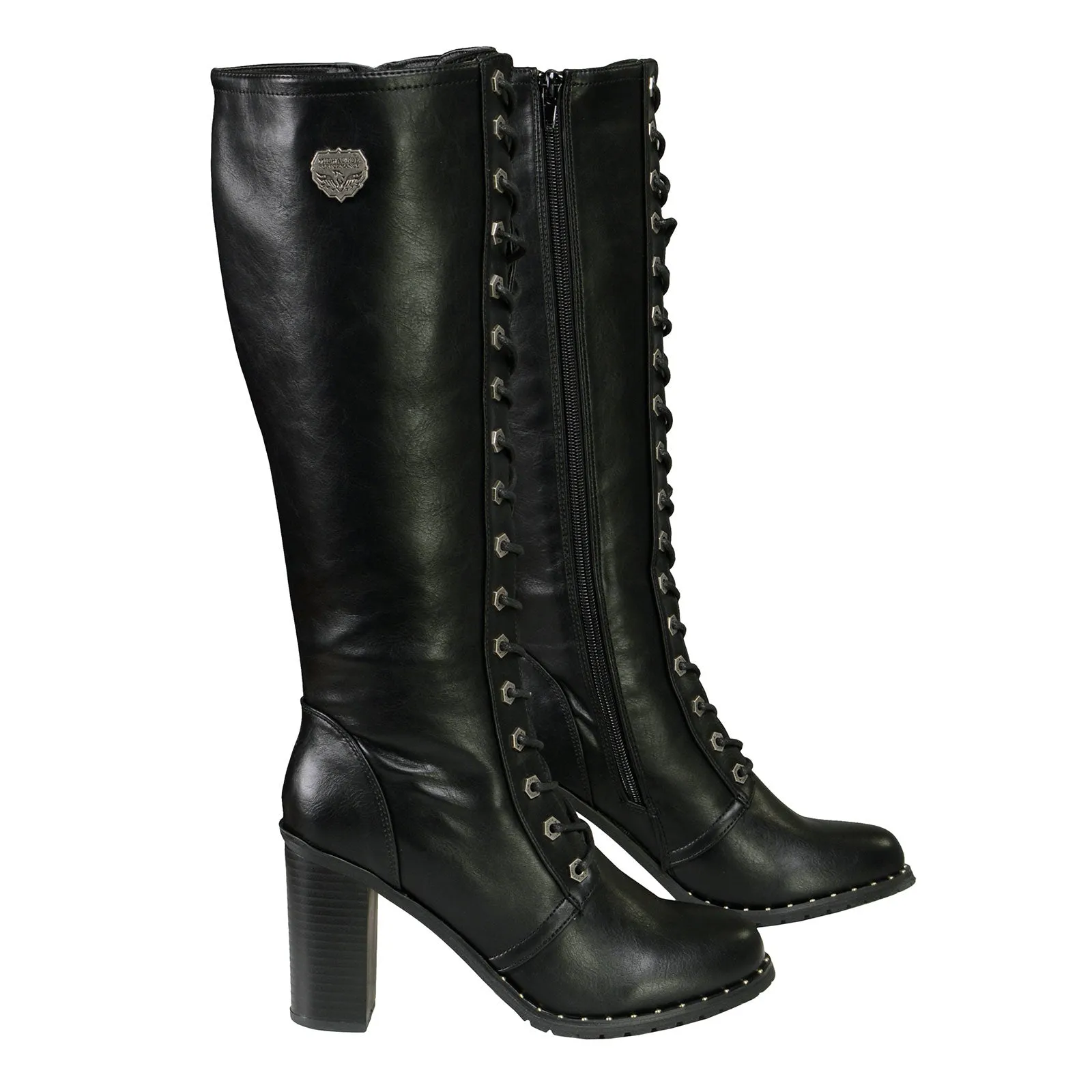 Milwaukee Leather X9442 Women's Black Lace-Up Tall Fashion Biker Boots