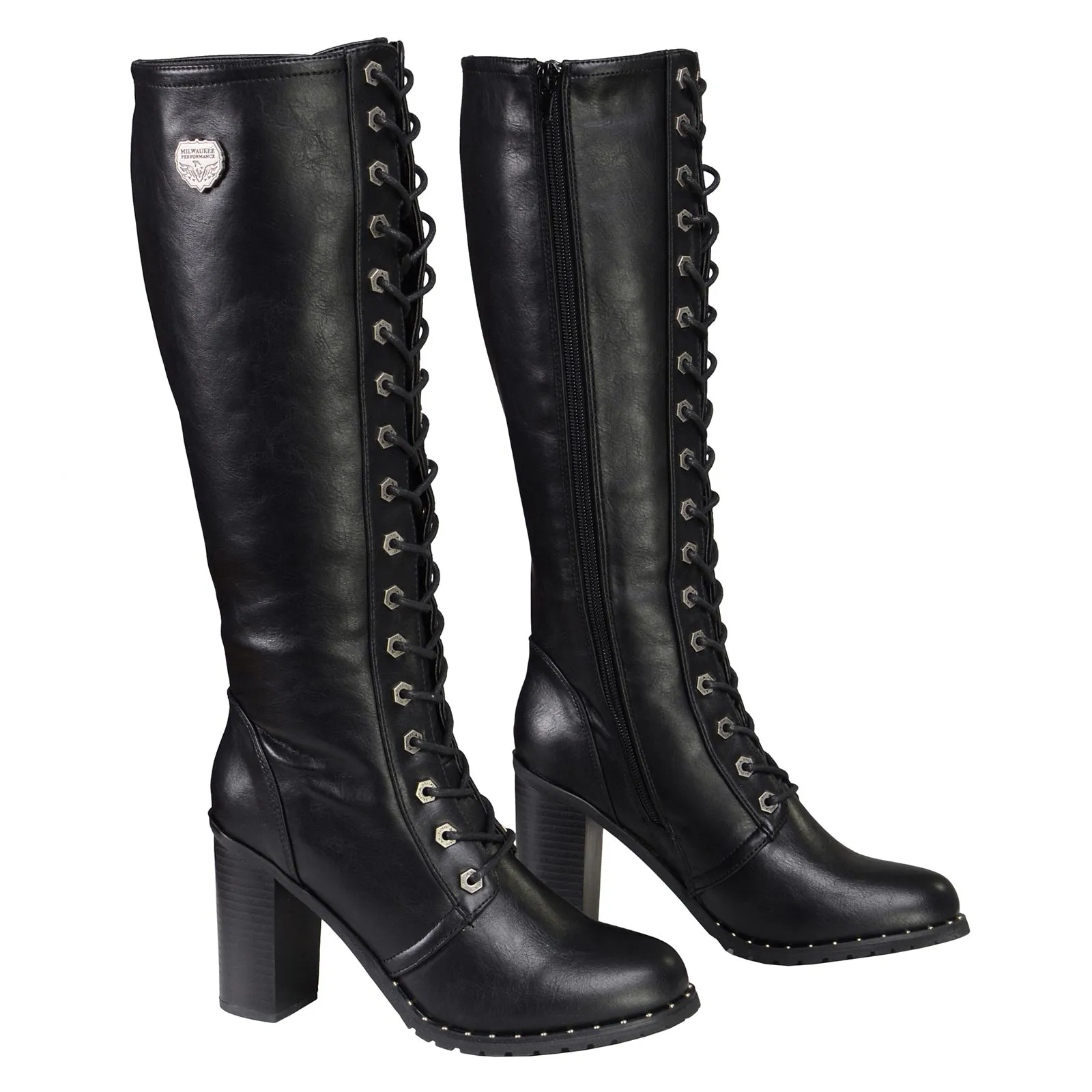 Milwaukee Leather X9442 Women's Black Lace-Up Tall Fashion Biker Boots