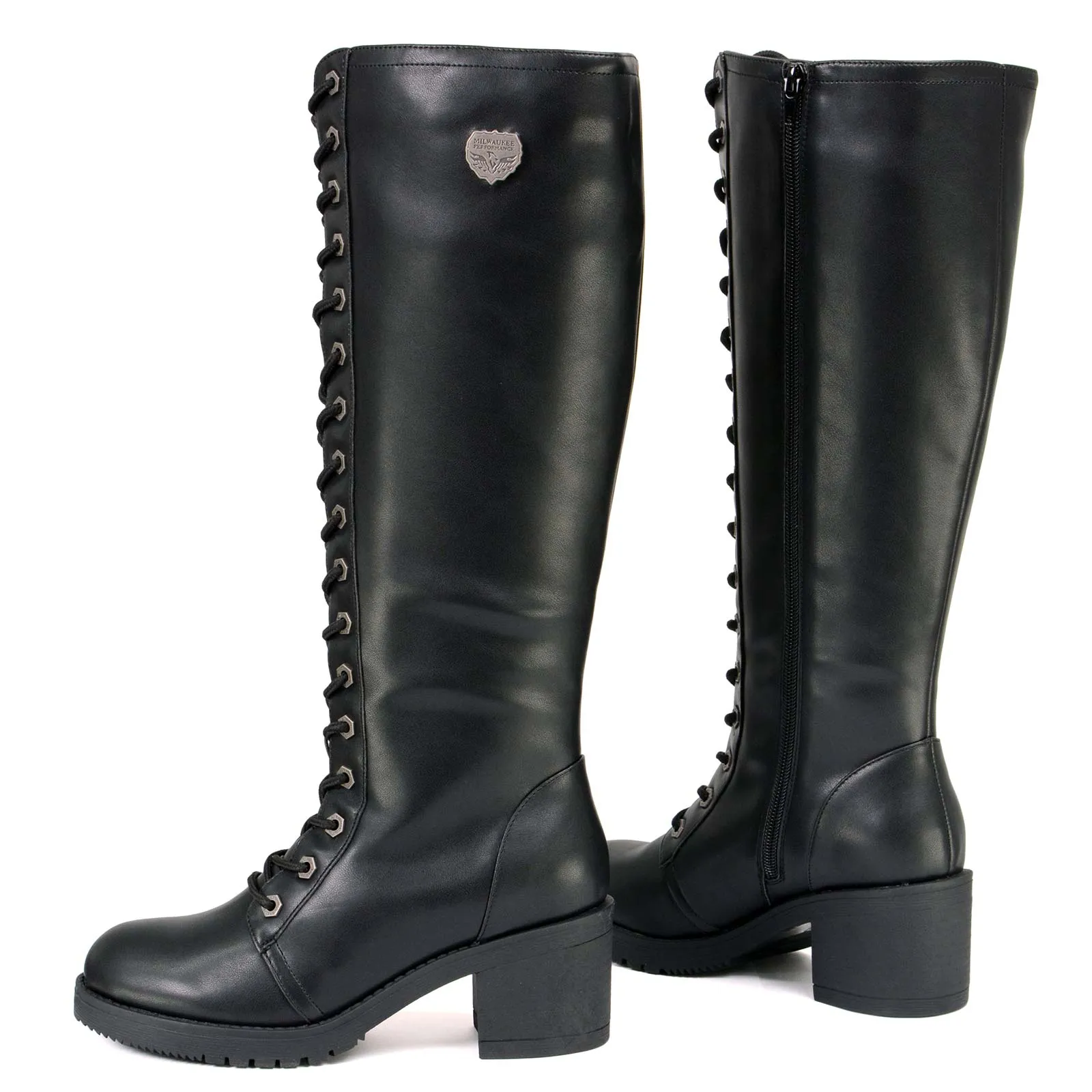 Milwaukee Leather XBL9442 Women's Black Lace-Up Tall Fashion Biker