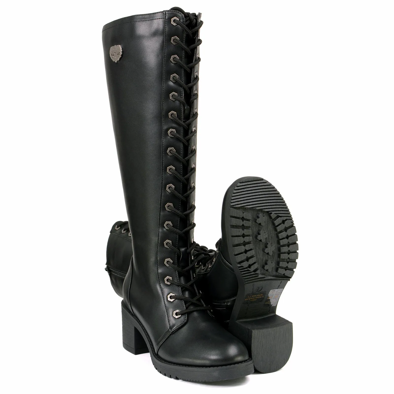 Milwaukee Leather XBL9442 Women's Black Lace-Up Tall Fashion Biker