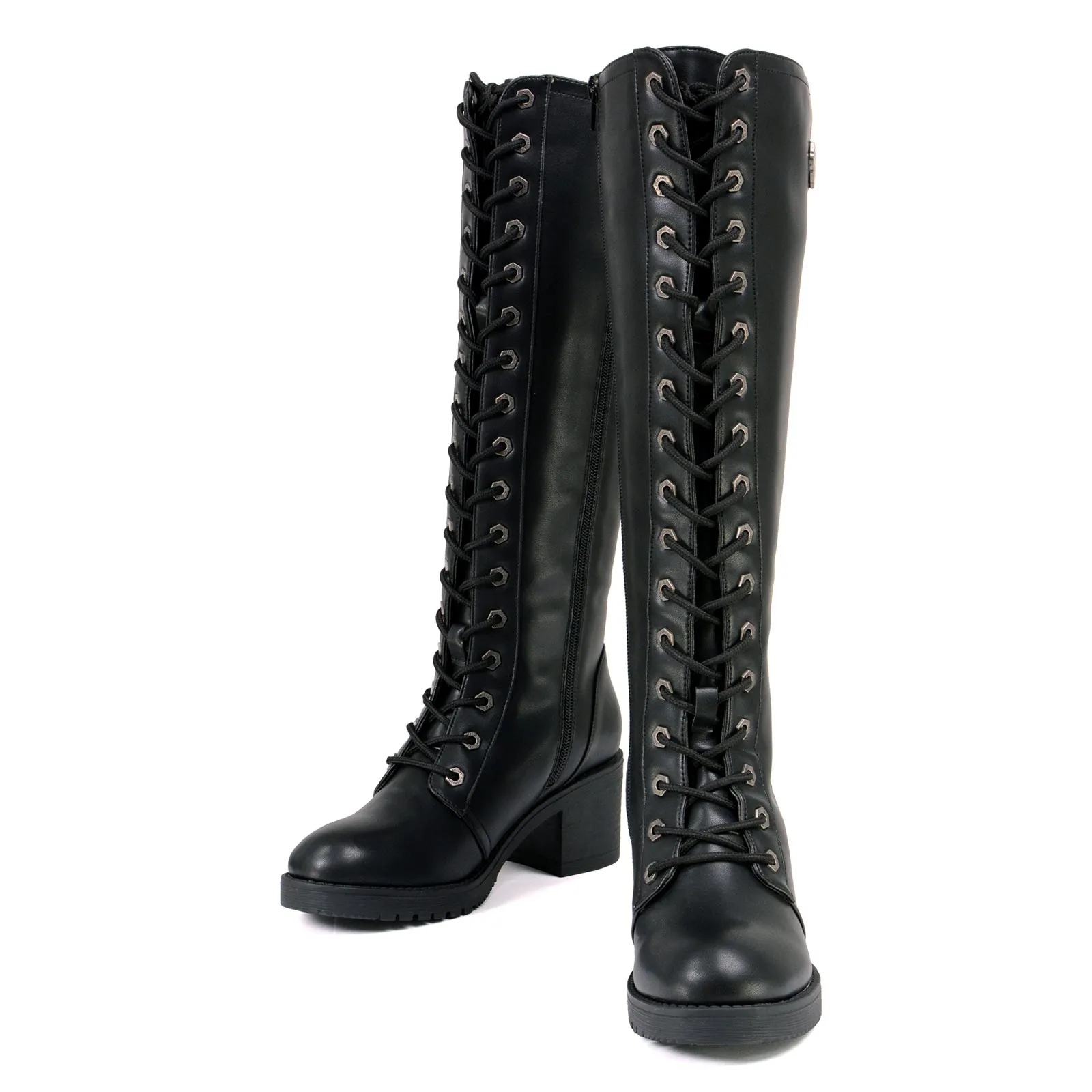 Milwaukee Leather XBL9442 Women's Black Lace-Up Tall Fashion Biker