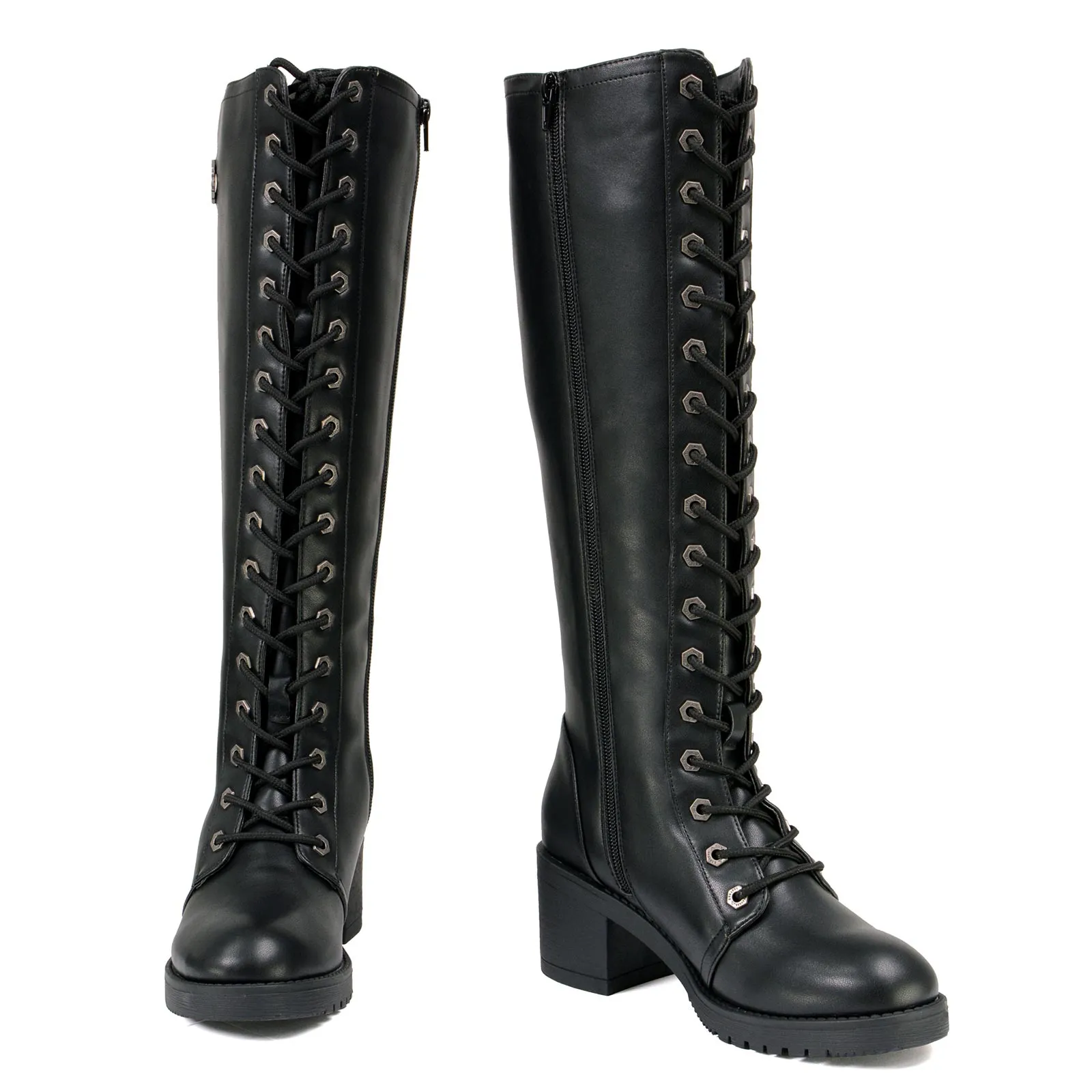 Milwaukee Leather XBL9442 Women's Black Lace-Up Tall Fashion Biker