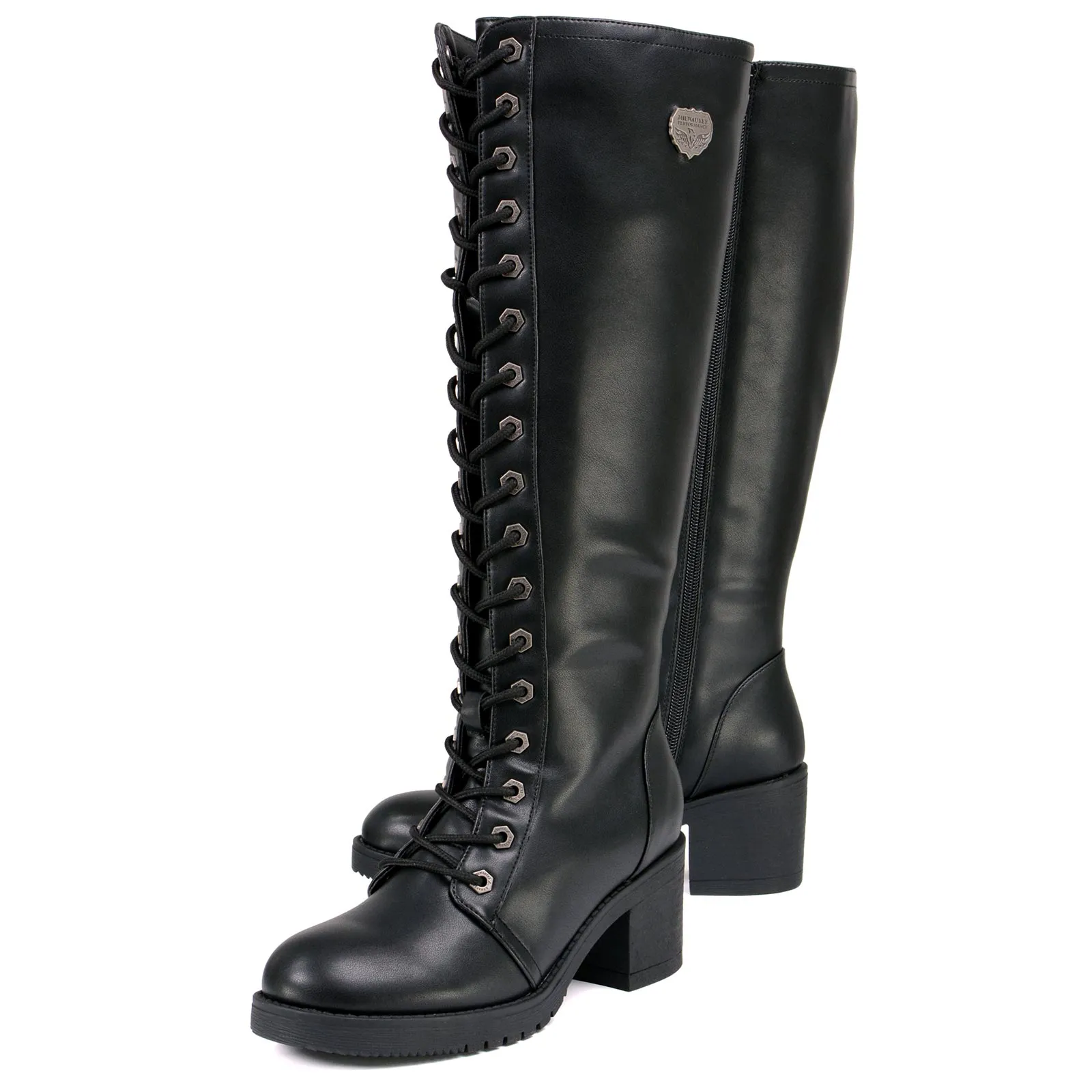 Milwaukee Leather XBL9442 Women's Black Lace-Up Tall Fashion Biker