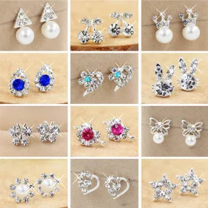 min $ 7 (mix order)  Hot Selling Earring 2017 Fashion Brand Rhinestone Stud Earrings Women Alloy crystal Studs Earring For Women