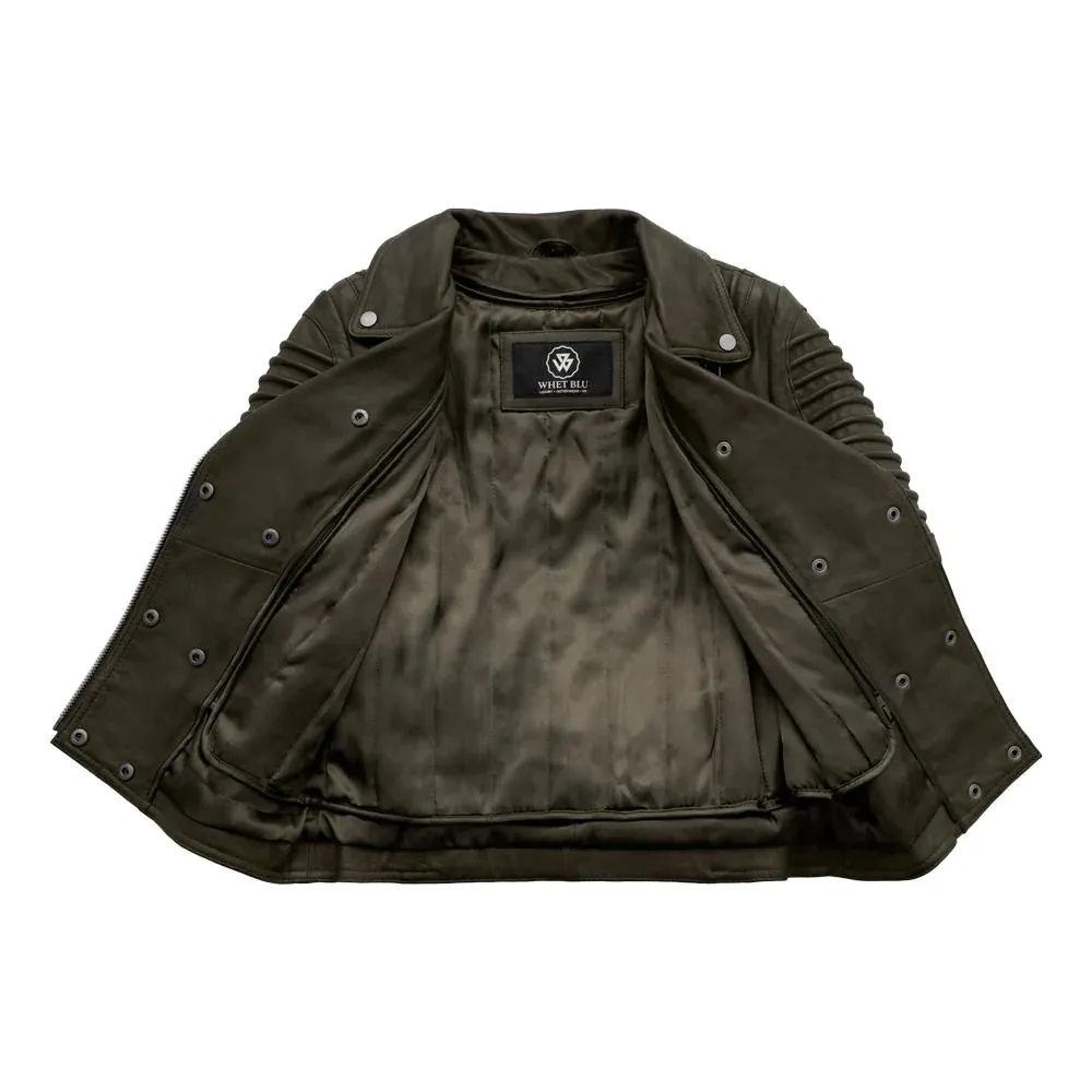 Queens Womens Fashion Leather Jacket Army Green