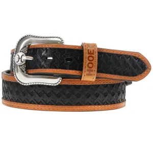 "Hooey Hands-Up Basket Weave" Classic Hooey Belt Black / Tan Basket Weave