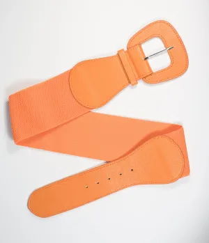 Retro Style Orange Leatherette Elastic Cinch Belt