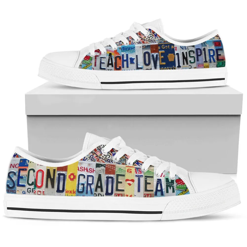 Second Grade Team License Plates Low Top Shoes, Teacher Shoes, Low Top Sneakers