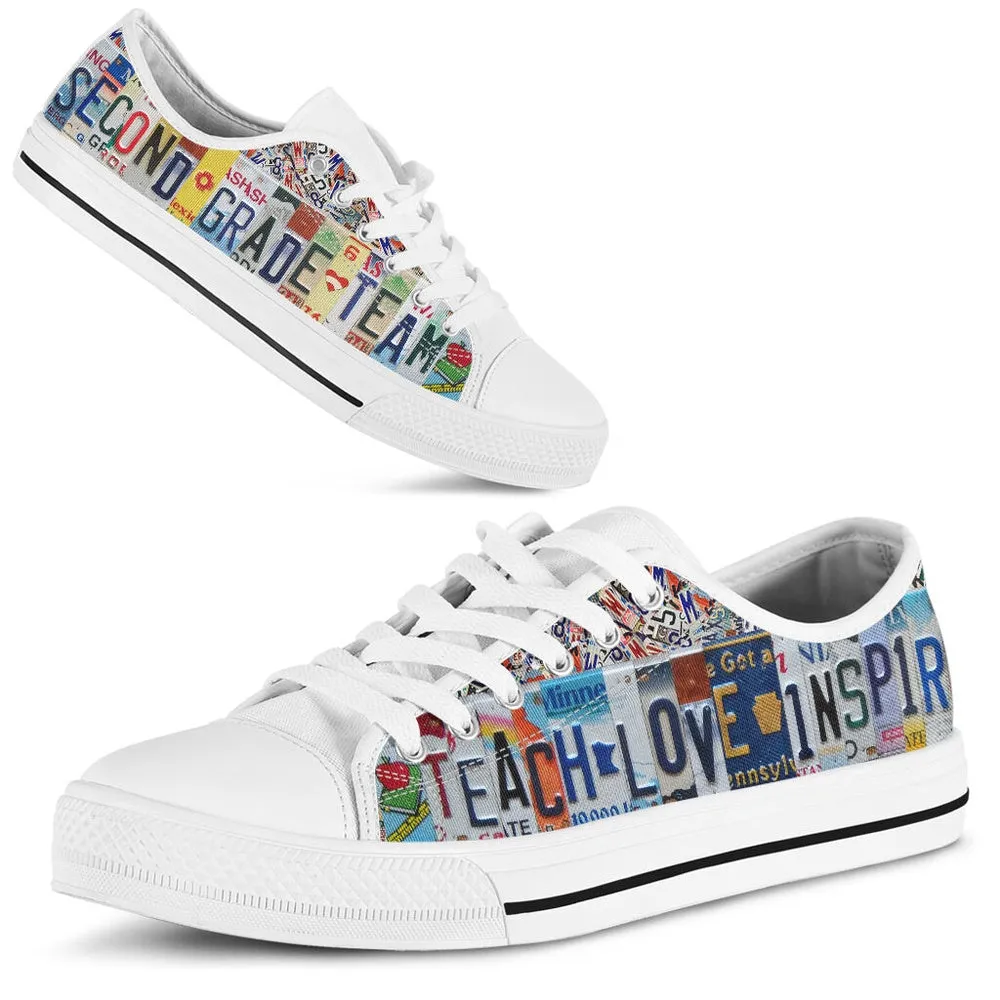 Second Grade Team License Plates Low Top Shoes, Teacher Shoes, Low Top Sneakers