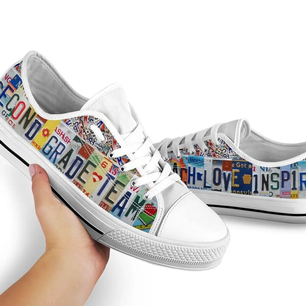 Second Grade Team License Plates Low Top Shoes, Teacher Shoes, Low Top Sneakers