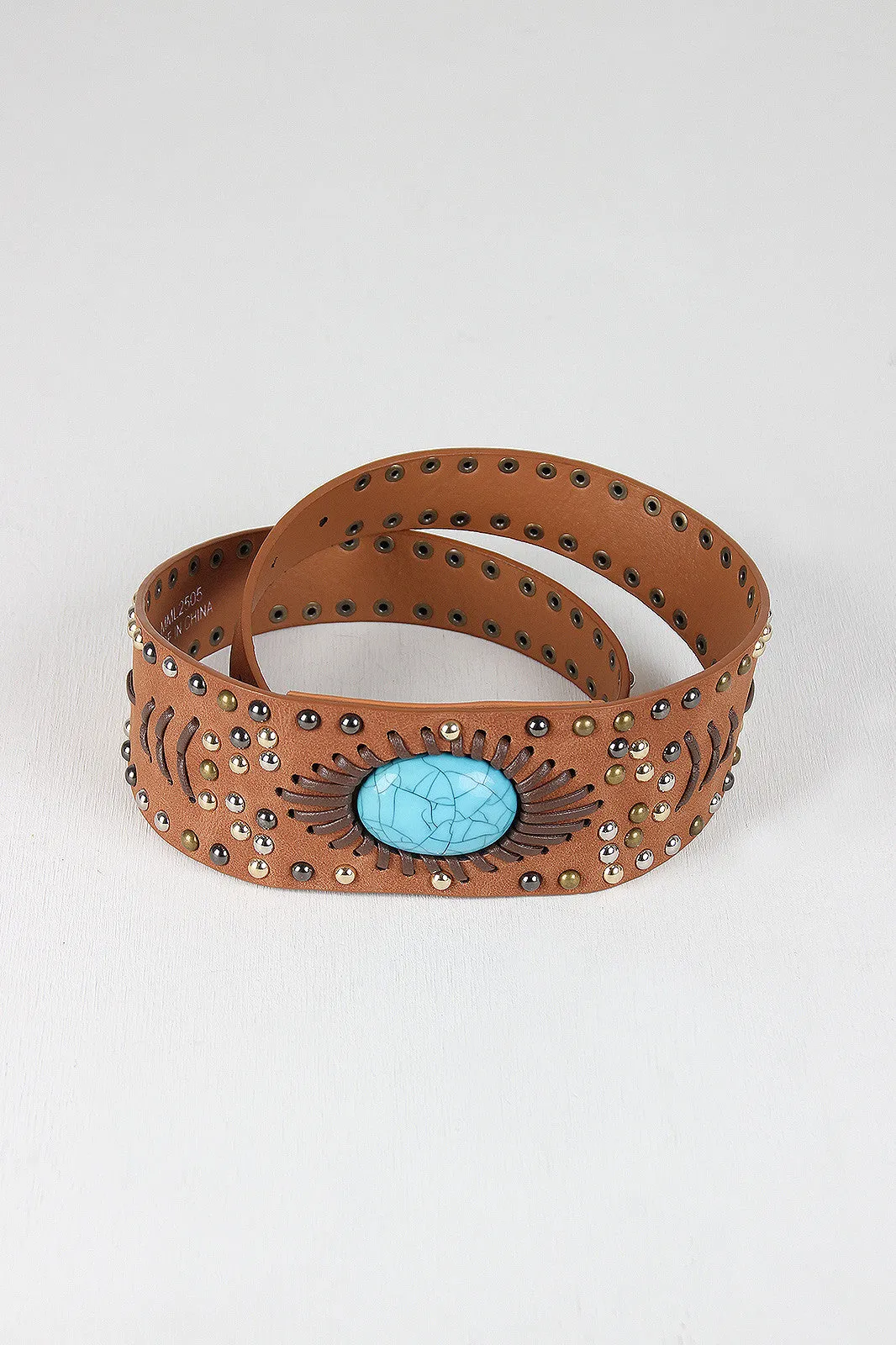 Studded Cracked Turquoise Tapered Belt