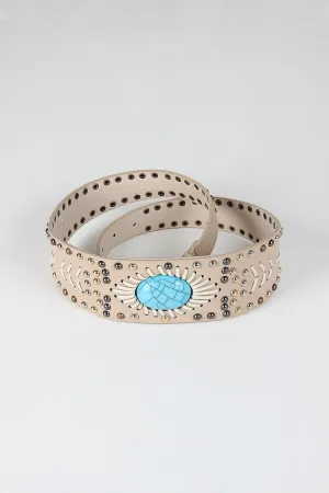 Studded Cracked Turquoise Tapered Belt