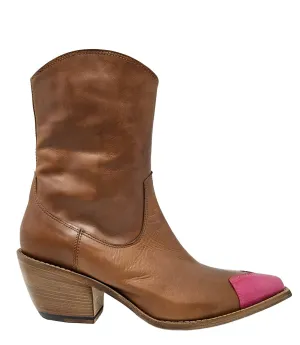 Tan/Fuchsia Heart Toe Ankle Boot