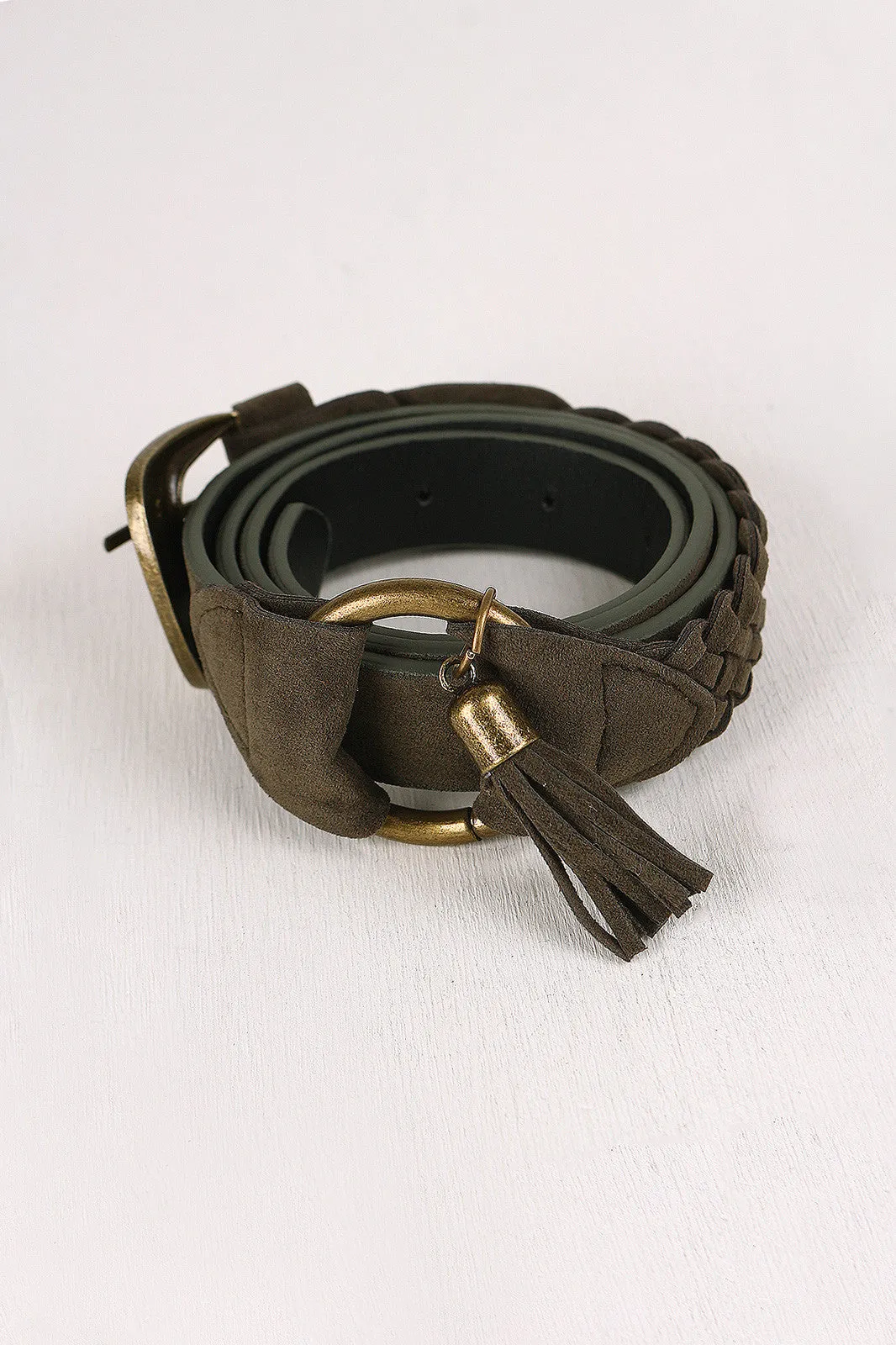 Vegan Suede Braided Detail Belt