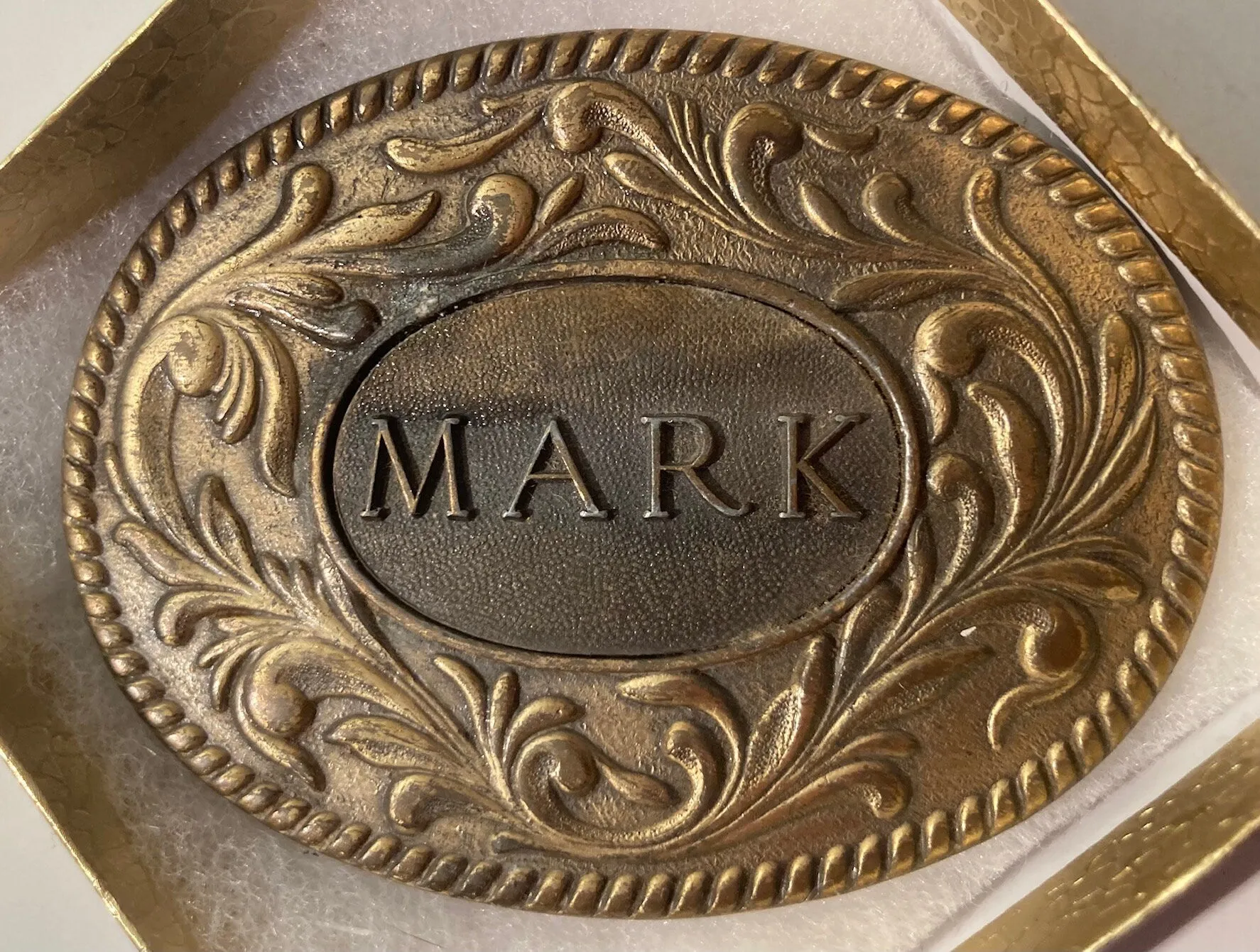 Vintage 1977 Metal Belt Buckle, Mark, Nice Western Style Design, 3 1/2" x 2 3/4", Heavy Duty, Quality, Thick Metal, Made in USA, For Belts