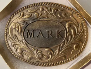 Vintage 1977 Metal Belt Buckle, Mark, Nice Western Style Design, 3 1/2" x 2 3/4", Heavy Duty, Quality, Thick Metal, Made in USA, For Belts