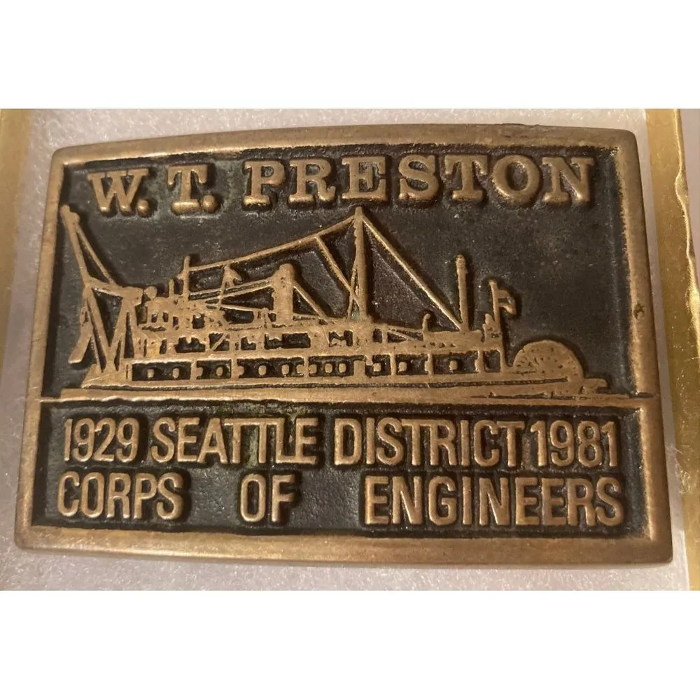 Vintage 1981 Metal Belt Buckle, W. T. Preston, Bronze, Seattle District,