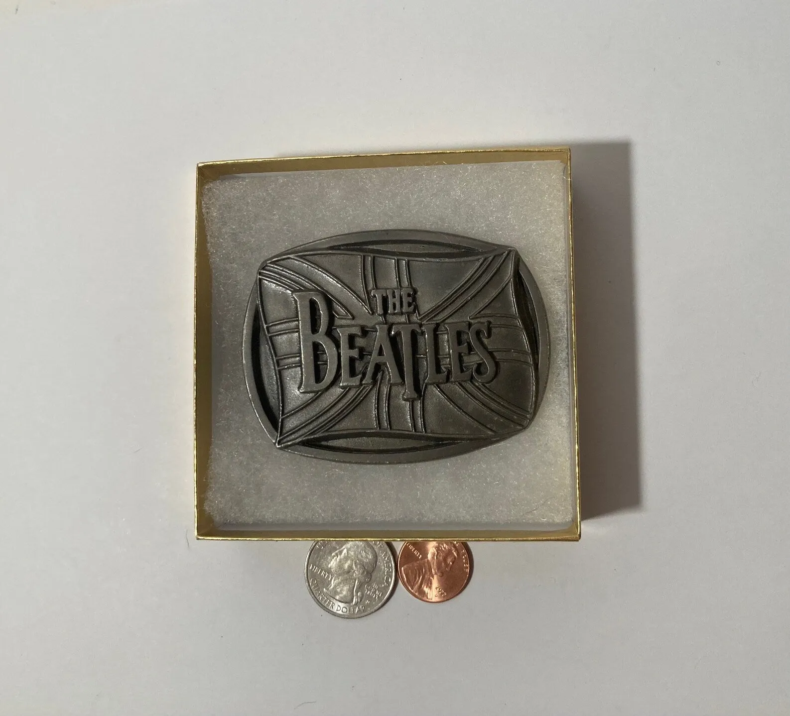 Vintage 1992 Metal Belt Buckle, The Beatles, Music, London, John Lennon, Nice Western Design, 3" x 2 1/4", Heavy Duty, Quality, Thick Metal