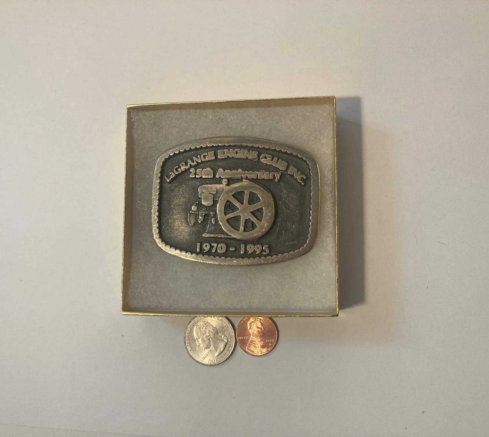 Vintage 1995 Metal Belt Buckle, LaGrange Engine Club, Nice Western Design, 3" x 2 1/4", Heavy Duty, Quality, Thick Metal, Made in USA